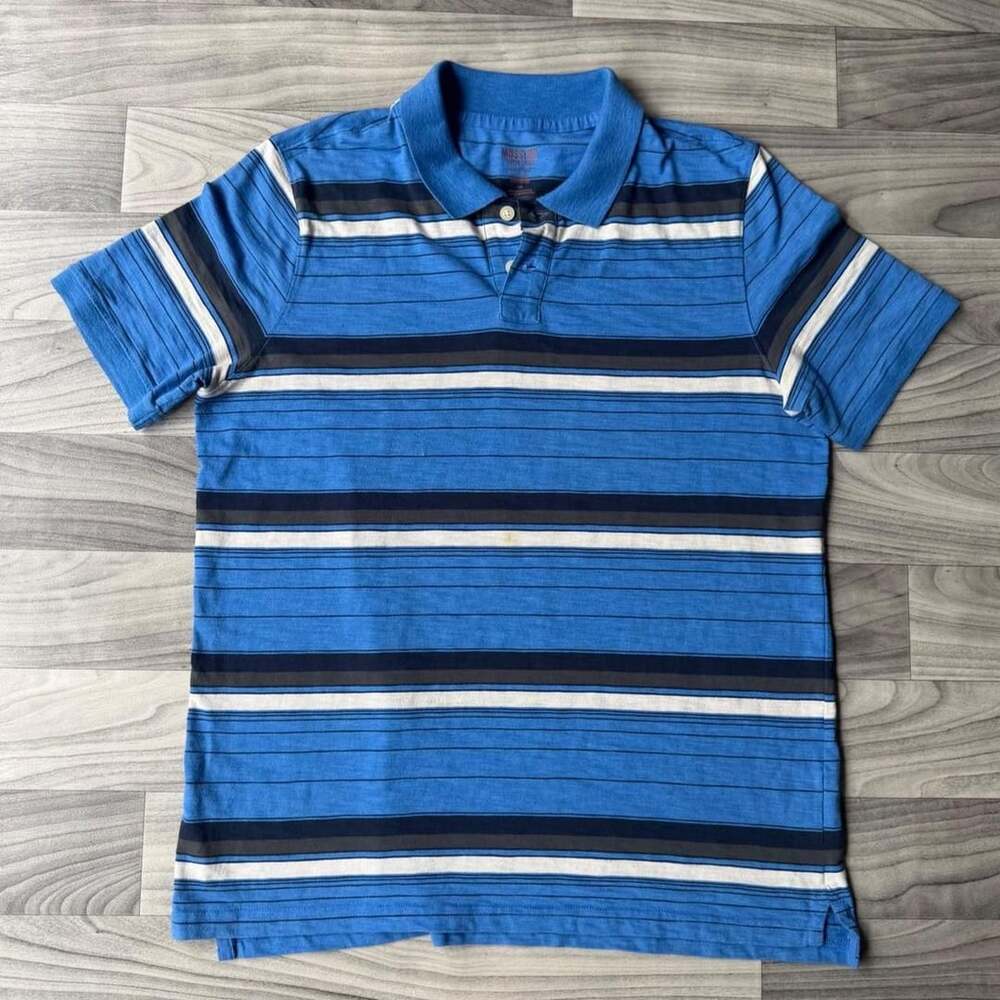 Mossimo Supply Co Striped Polo Size L Blue Athletic Fit